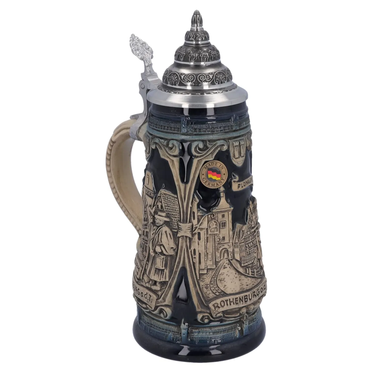 * Rothenburg Souvenirs|Beer Stein With Tin Lid "Rothenburg With Knight", 0.5L