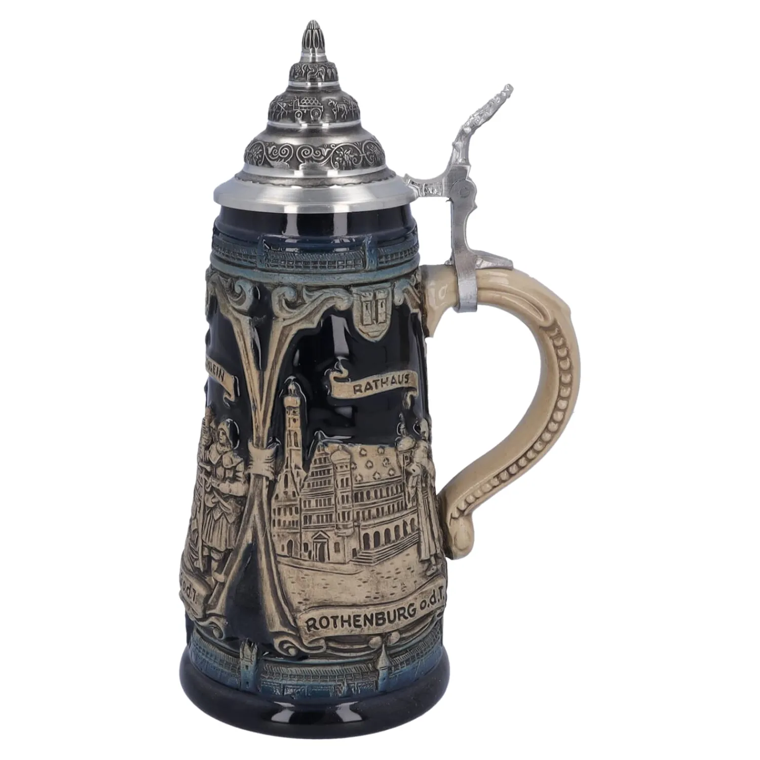 * Rothenburg Souvenirs|Beer Stein With Tin Lid "Rothenburg With Knight", 0.5L