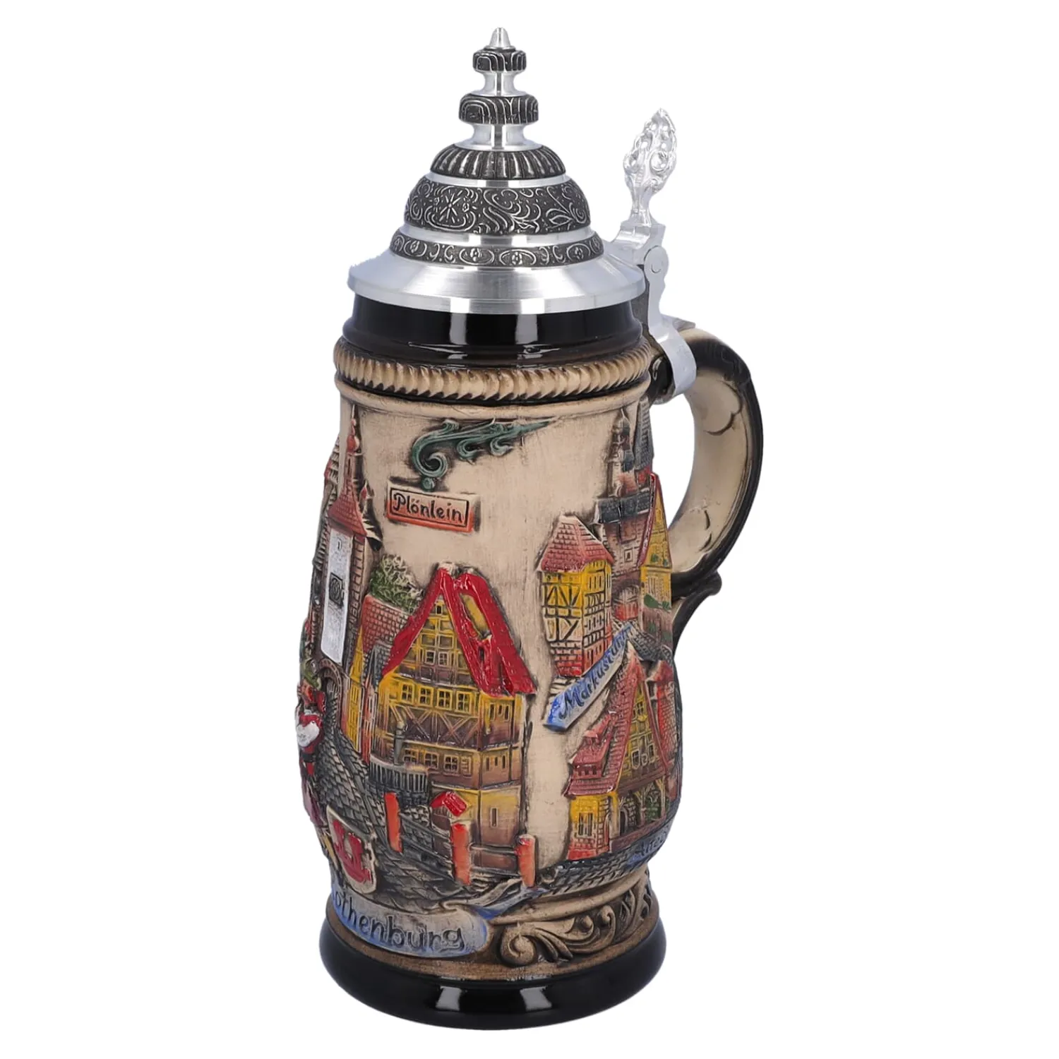 * Beer Steins|Beer Stein With Tin Lid "Rothenburg", Natural, 0.5L
