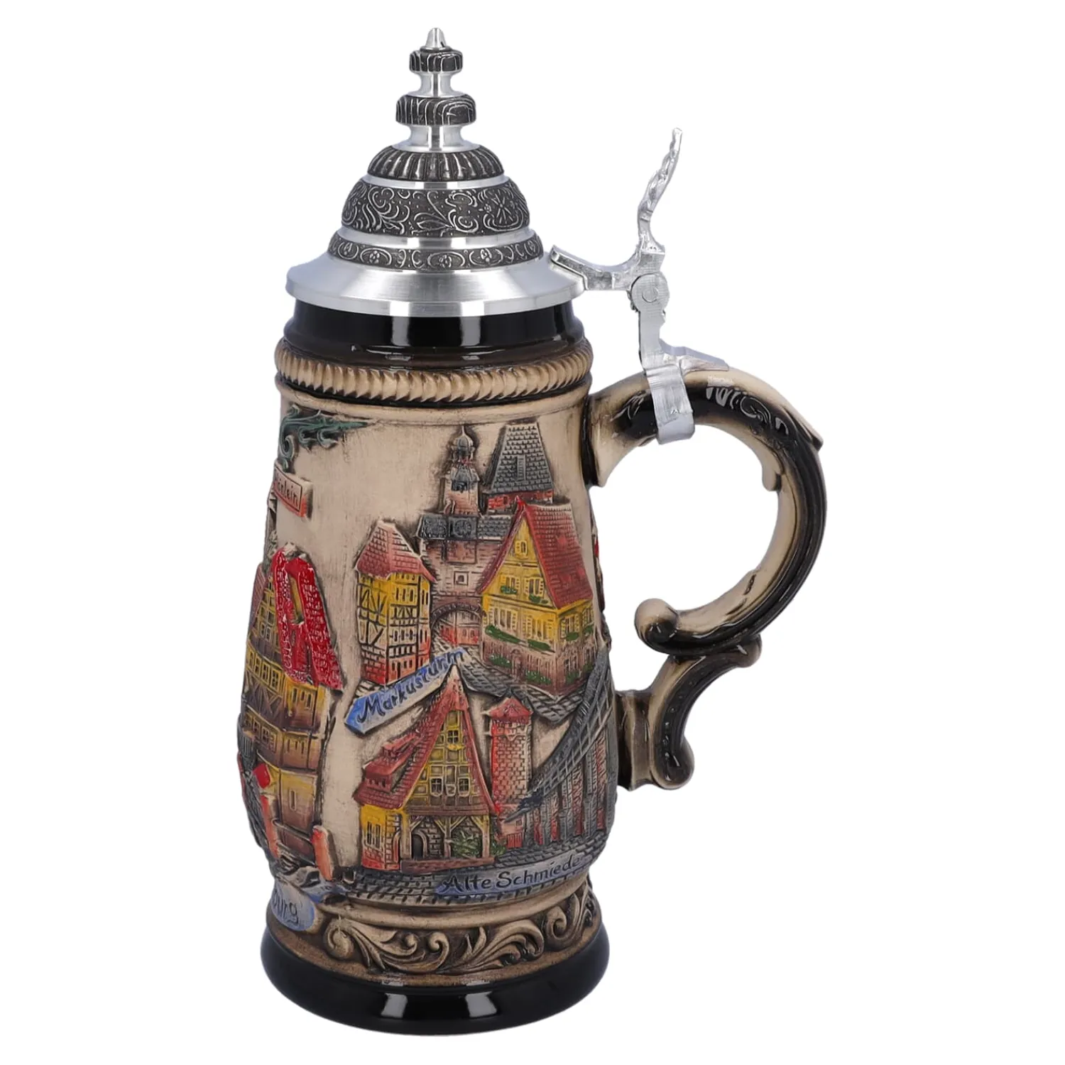 * Beer Steins|Beer Stein With Tin Lid "Rothenburg", Natural, 0.5L
