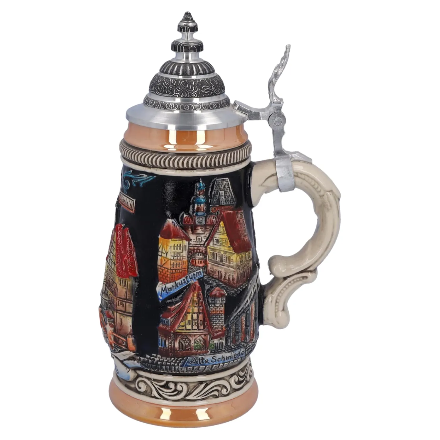 * Beer Steins|Beer Stein With Tin Lid "Rothenburg", Black, 0.25L
