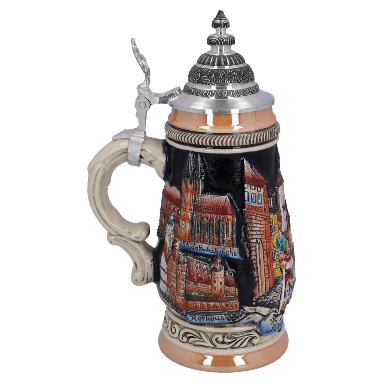 * Beer Steins|Beer Stein With Tin Lid "Rothenburg", Black, 0.25L