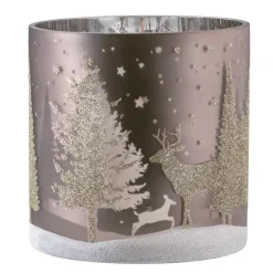 * Candle- & Tealight Holders|Candle Holder "Deer In The Forest" Taupe, 15Cm