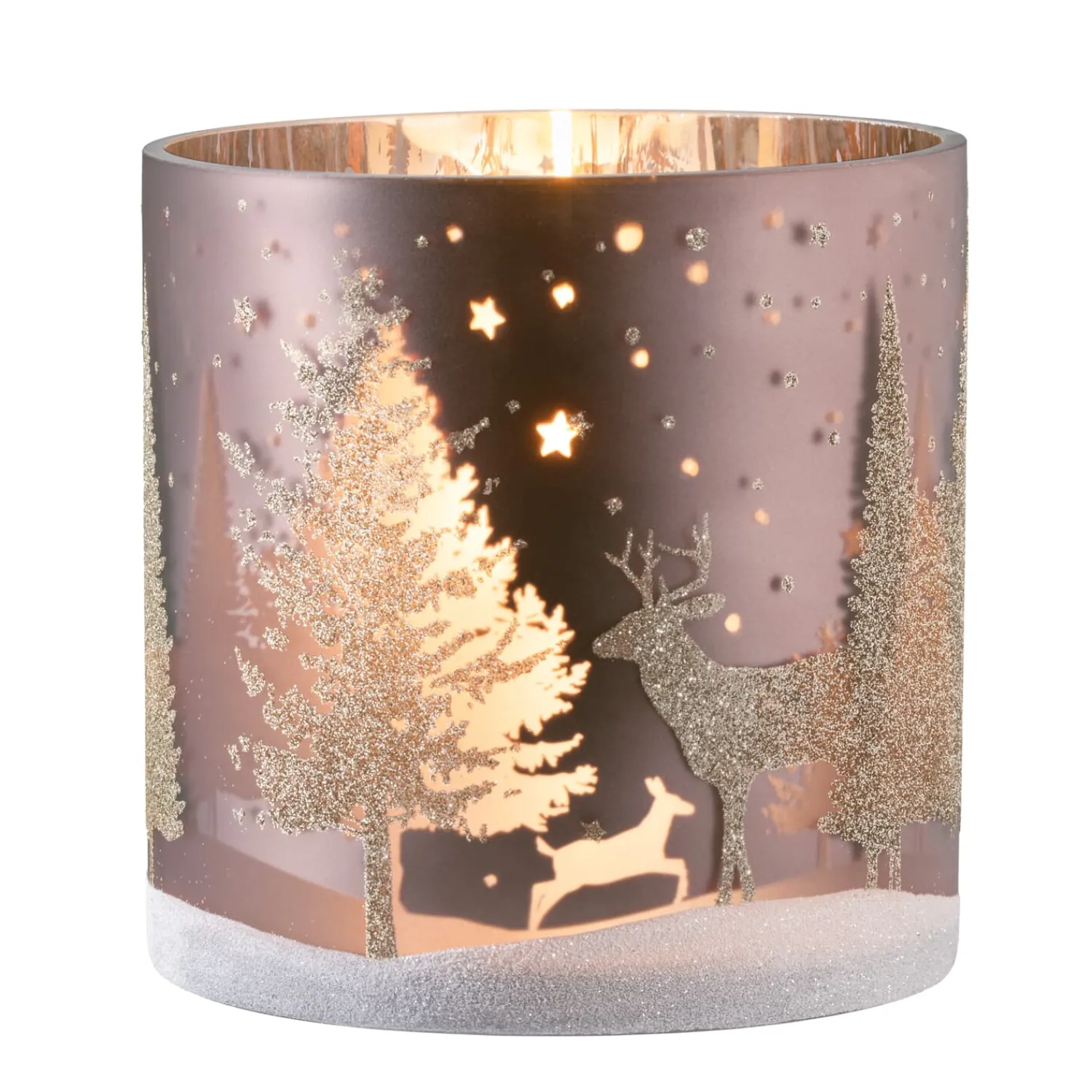 * Candle- & Tealight Holders|Candle Holder "Deer In The Forest" Taupe, 15Cm