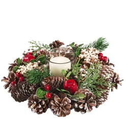 * Candle- & Tealight Holders|Candle Holder With Red Fruits And Pine Cones