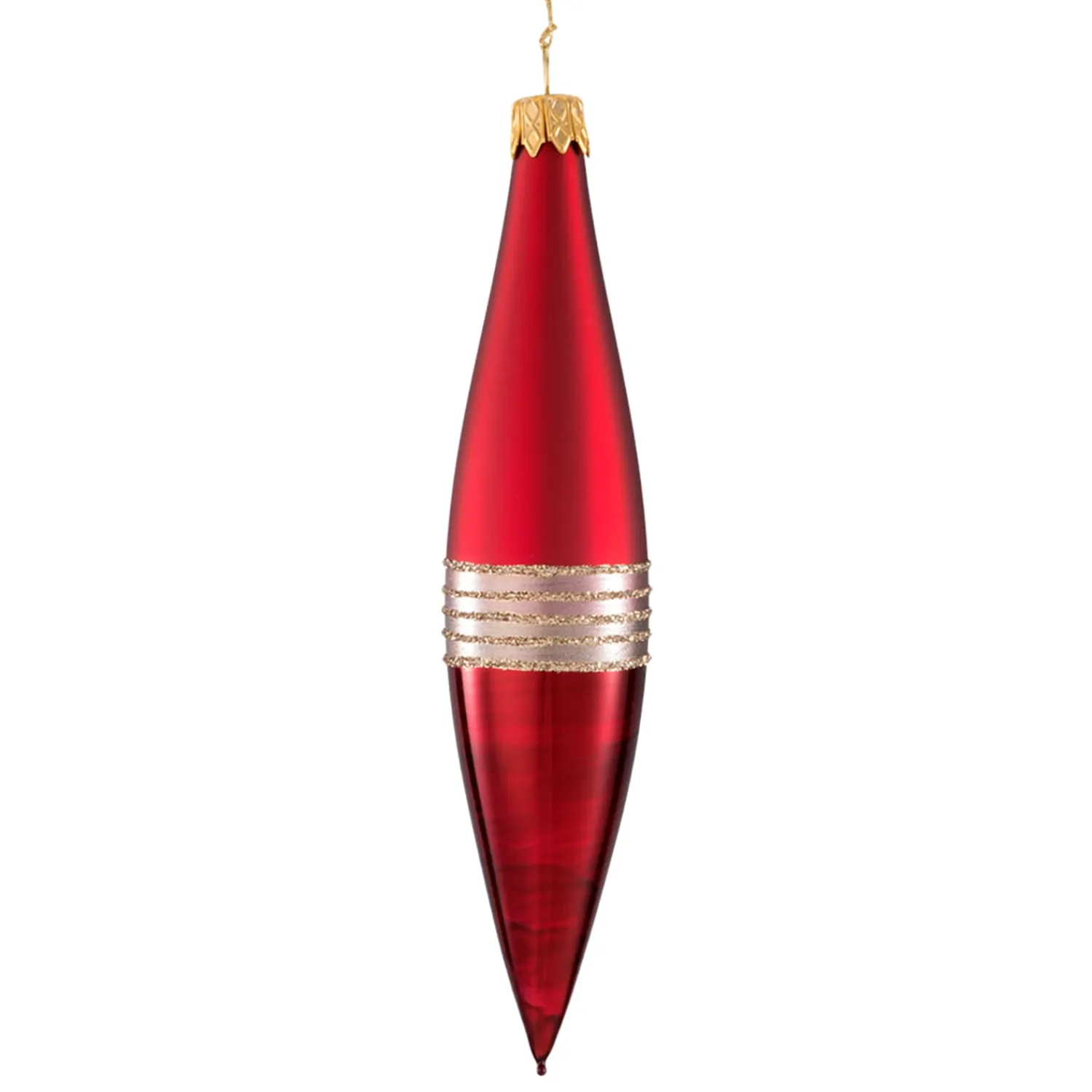 * Tree Baubles And Set Offers|Cone Dark Red Matt/Varnish With Glitter Ribbon