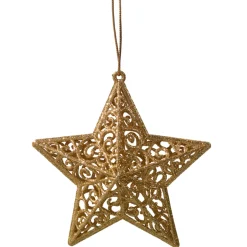* Plastic Tree Decorations|3-D Star With Glitter, Gold