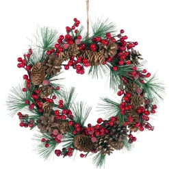* Home Decorations|Door-/Table Wreath With Red Berries And Pine Cones