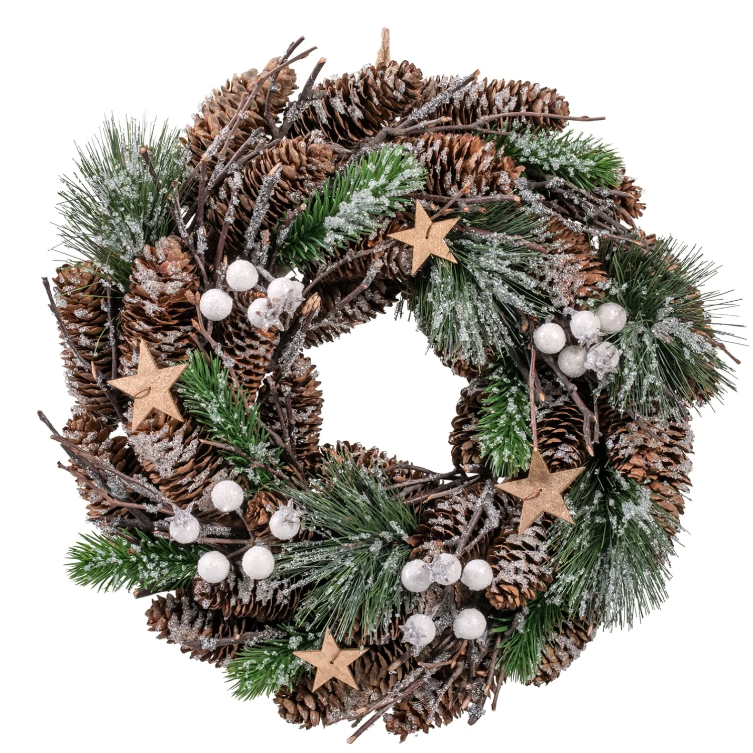 * Home Decorations|Door-/Table Wreath With White Baubles And Pine Cones