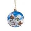 * Tree Baubles And Set Offers|Glass Bauble Blue Church Winter Scene, 7 Cm