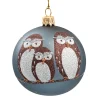 * Tree Baubles And Set Offers|Glass Bauble Blue Matt With Owl Trio, 7 Cm