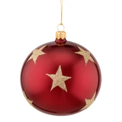 * Tree Baubles And Set Offers|Glass Bauble Bordeaux With Golden Stars, 10 Cm