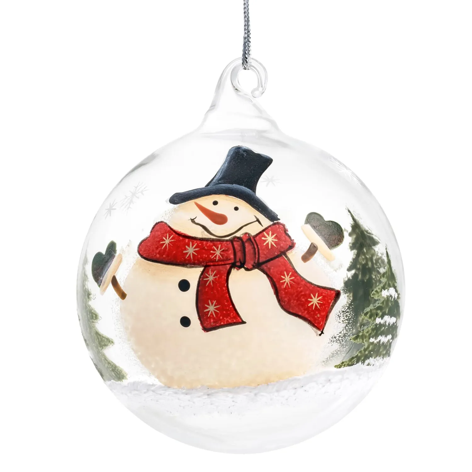 * Tree Baubles And Set Offers|Glass Bauble Clear Snowman With Top Hat, 8 Cm