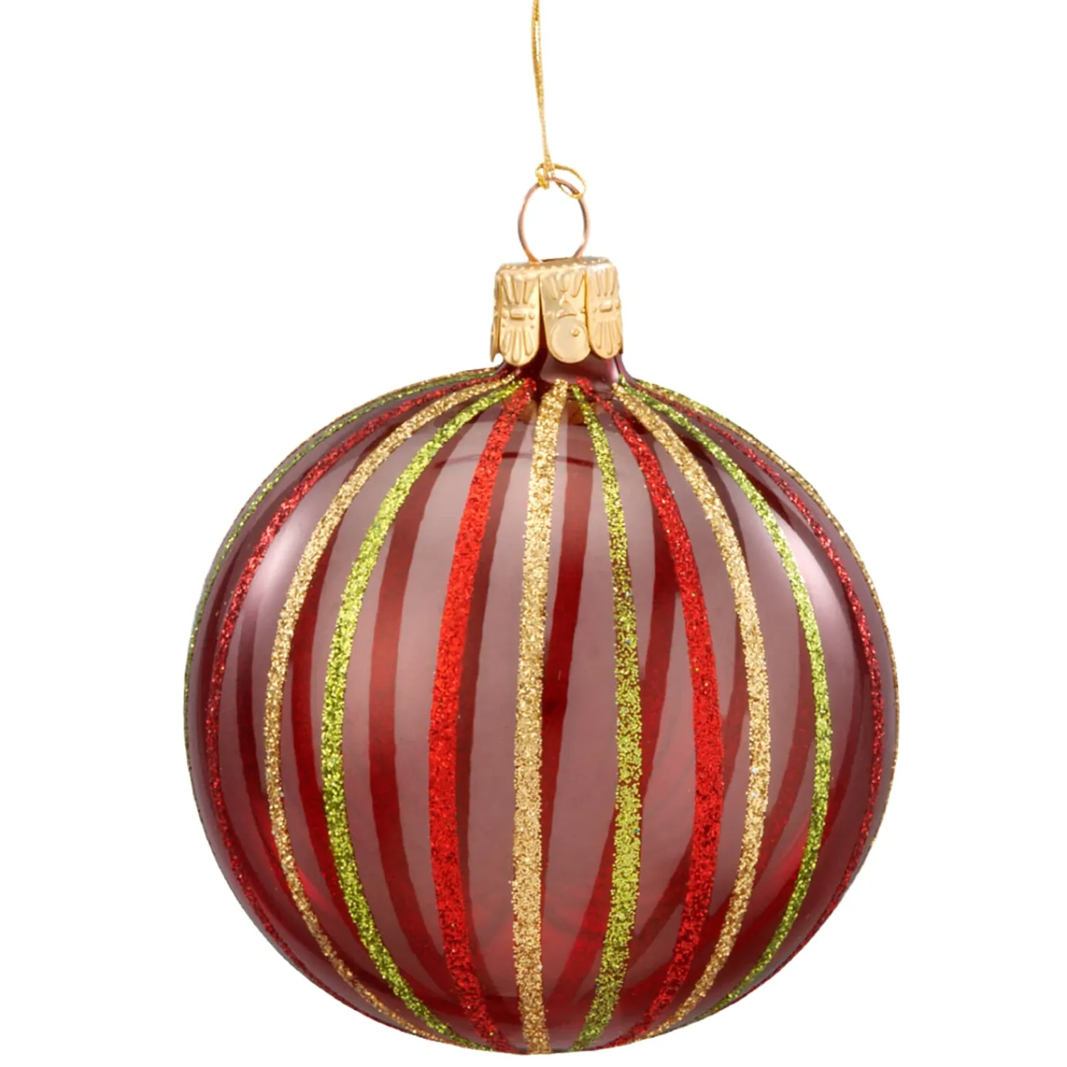 * Tree Baubles And Set Offers|Glass Bauble Clear With Coloful Stripes, 7 Cm
