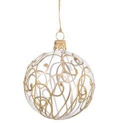 * Tree Baubles And Set Offers|Glass Bauble Clear With Golden Flourishes, 7 Cm