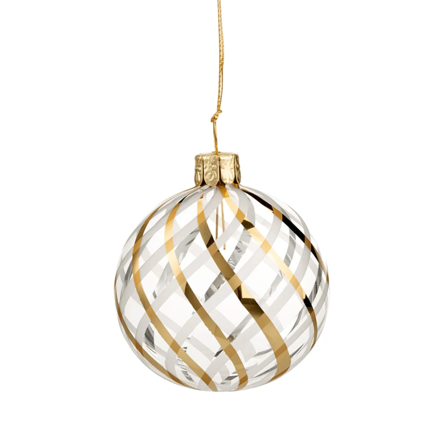 * Tree Baubles And Set Offers|Glass Bauble Clear With Gold-White Net Pattern, 6 Cm