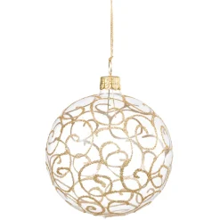 * Tree Baubles And Set Offers|Glass Bauble Clear With Golden Flourishes, 8 Cm