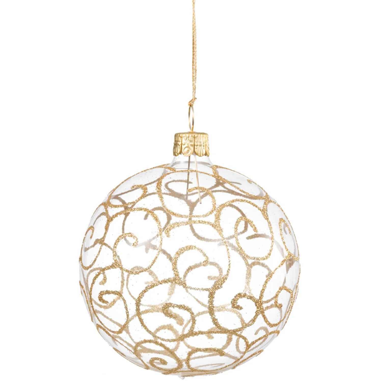 * Tree Baubles And Set Offers|Glass Bauble Clear With Golden Flourishes, 8 Cm