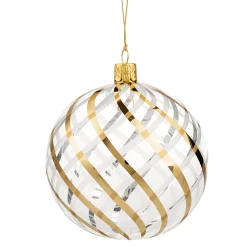 * Tree Baubles And Set Offers|Glass Bauble Clear With Gold-White Net Pattern, 10 Cm