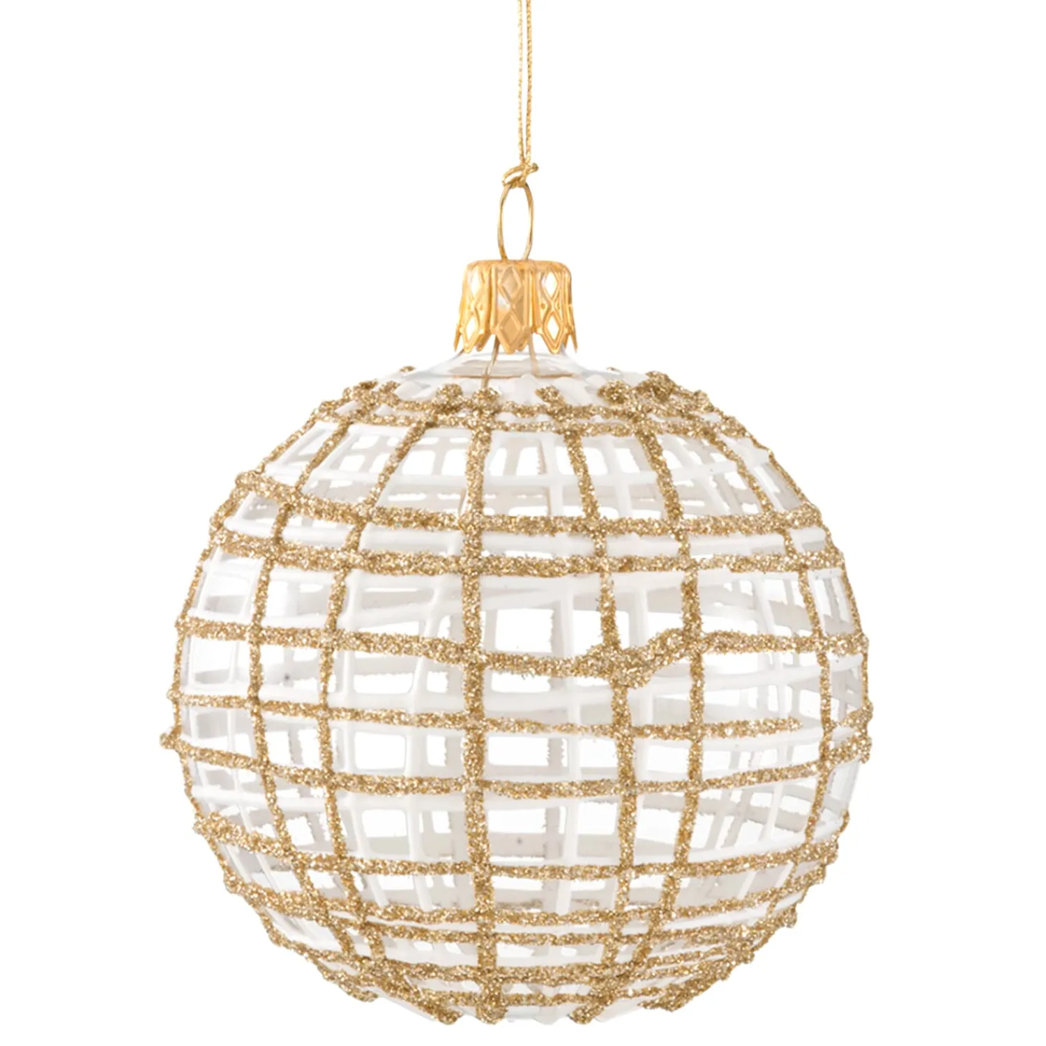 * Tree Baubles And Set Offers|Glass Bauble Clear With Glitter Gold/White, 8 Cm