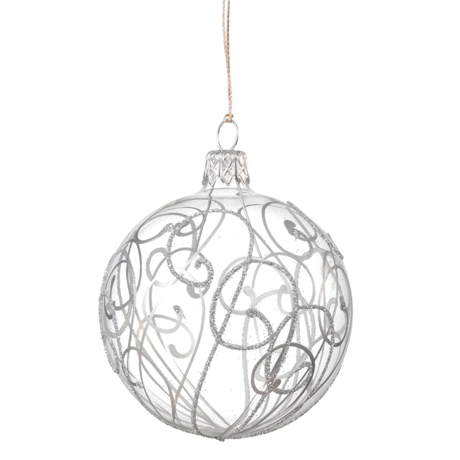 * Tree Baubles And Set Offers|Glass Bauble Clear With Silver Squiggles, 7 Cm