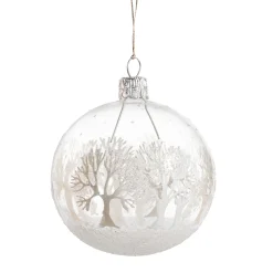 * Tree Baubles And Set Offers|Glass Bauble Clear With White Trees, 7 Cm