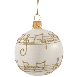 * Tree Baubles And Set Offers|Glass Bauble Cream Colored With Musical Notes, 6 Cm