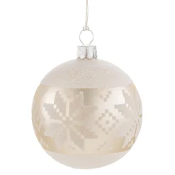 * Tree Baubles And Set Offers|Glass Bauble Creme With White Pattern, 2.76 Inch