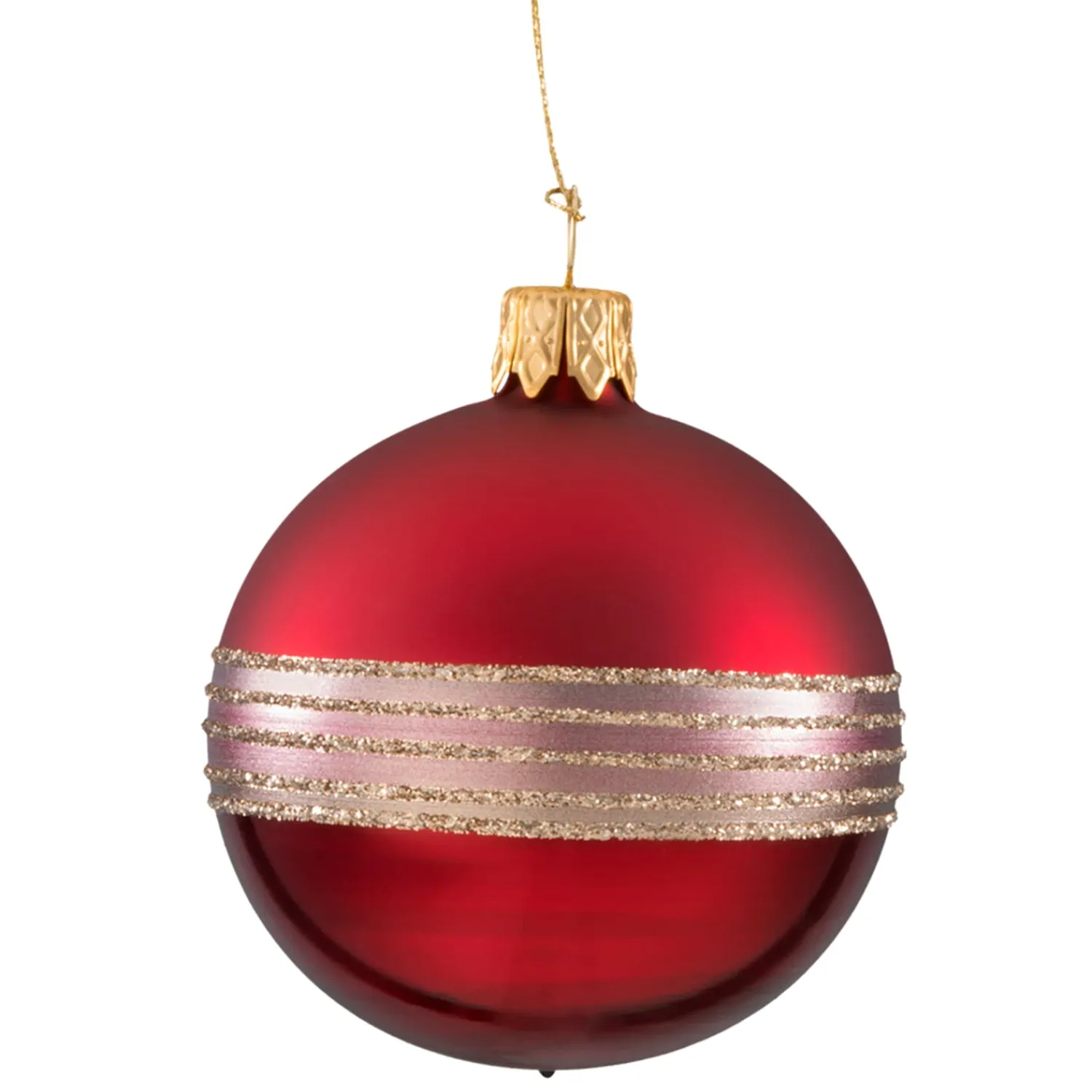 * Tree Baubles And Set Offers|Glass Bauble Dark Red With Glitter Stripes, 6Cm