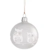 * Tree Baubles And Set Offers|Glass Bauble Frosted Glass With White Owls, 7 Cm