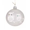 * Tree Baubles And Set Offers|Glass Bauble Frosted White With Two White Owls, 8Cm