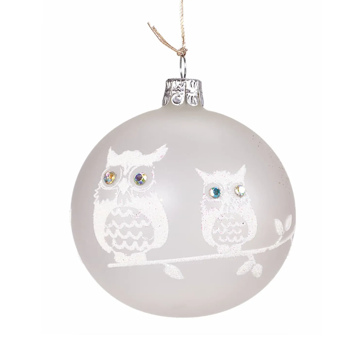 * Tree Baubles And Set Offers|Glass Bauble Frosted White With Two White Owls, 8Cm