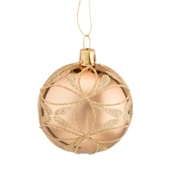 * Tree Baubles And Set Offers|Glass Bauble Gold With Flowers, 6 Cm