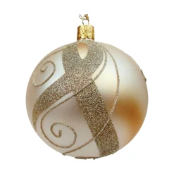 * Tree Baubles And Set Offers|Glass Bauble Gold With Golden Decor, 10 Cm