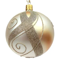 * Tree Baubles And Set Offers|Glass Bauble Gold With Golden Decor, 8 Cm