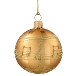 * Tree Baubles And Set Offers|Glass Bauble Gold-Coloured With Musical Notes, 6 Cm