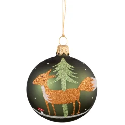 * Tree Baubles And Set Offers|Glass Bauble Green With Fox, 7 Cm