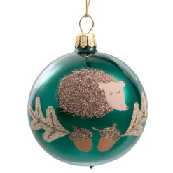 * Tree Baubles And Set Offers|Glass Bauble Green With Hedgehog , 7 Cm