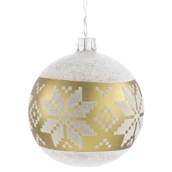 * Tree Baubles And Set Offers|Glass Bauble Greenish Gold With White Pattern, 7 Cm