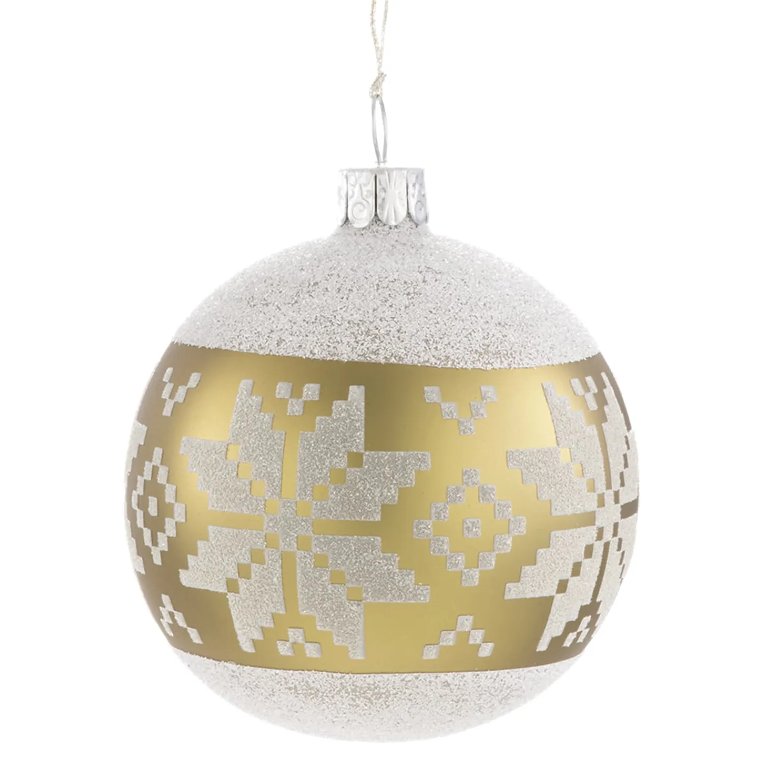 * Tree Baubles And Set Offers|Glass Bauble Greenish Gold With White Pattern, 7 Cm
