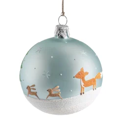 * Tree Baubles And Set Offers|Glass Bauble Grey Blue With Forest Animals, 7Cm