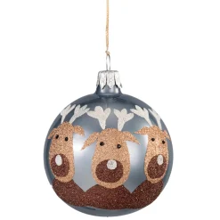 * Tree Baubles And Set Offers|Glass Bauble Grey With Moose, 7 Cm