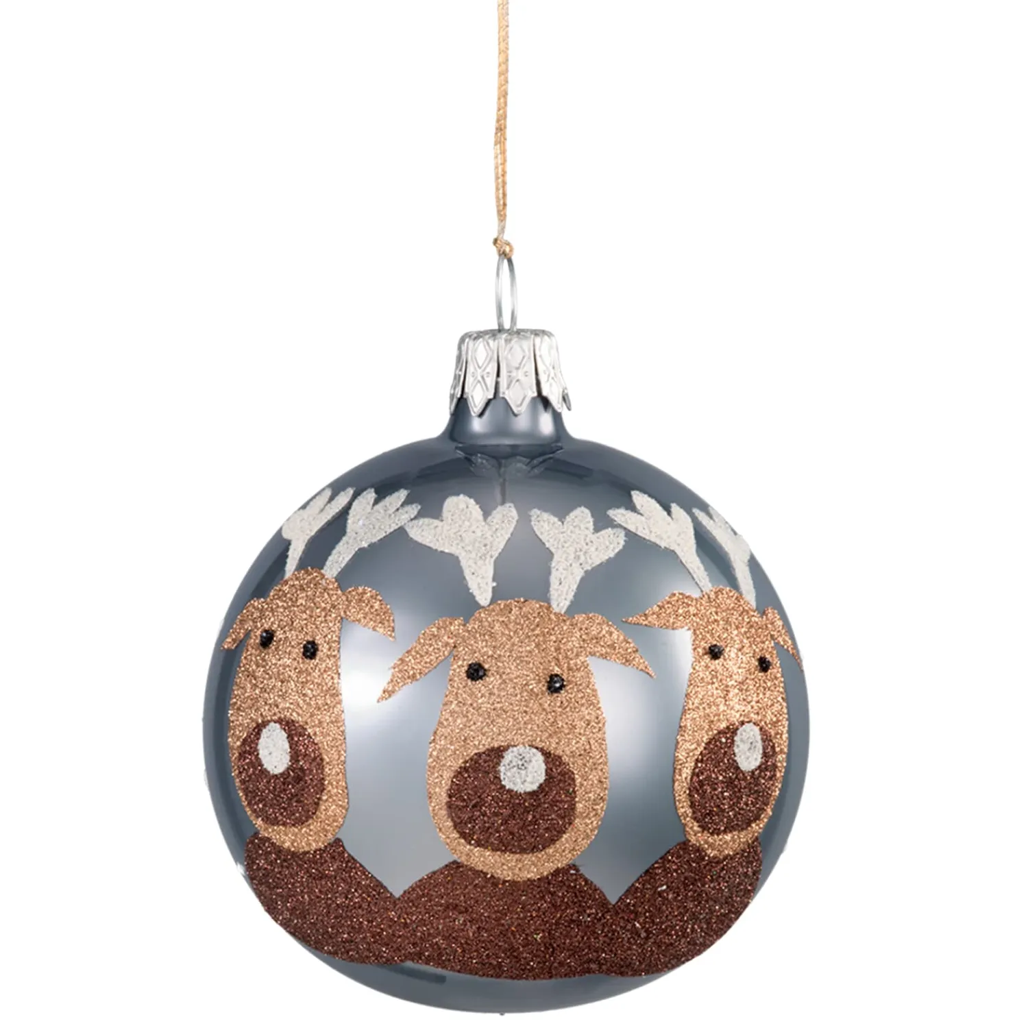 * Tree Baubles And Set Offers|Glass Bauble Grey With Moose, 7 Cm