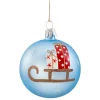 * Tree Baubles And Set Offers|Glass Bauble Light-Blue Matt With Sledge, 7 Cm