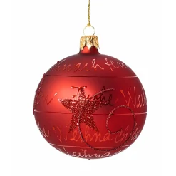 * Tree Baubles And Set Offers|Glass Bauble Red "Frohe Weihnachten", 8 Cm