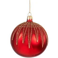 * Tree Baubles And Set Offers|Glass Bauble Red With Glitter Roof, 10 Cm