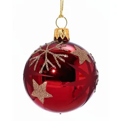 * Tree Baubles And Set Offers|Glass Bauble Red With Golden Stars And Flakes, 6Cm