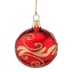 * Tree Baubles And Set Offers|Glass Bauble Red With Goldglitter, 6 Cm