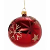 * Tree Baubles And Set Offers|Glass Bauble Red With Golden Stars And Flakes, 10Cm