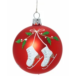 * Tree Baubles And Set Offers|Glass Bauble Red With Ice Skates And Mistletoe, 7Cm